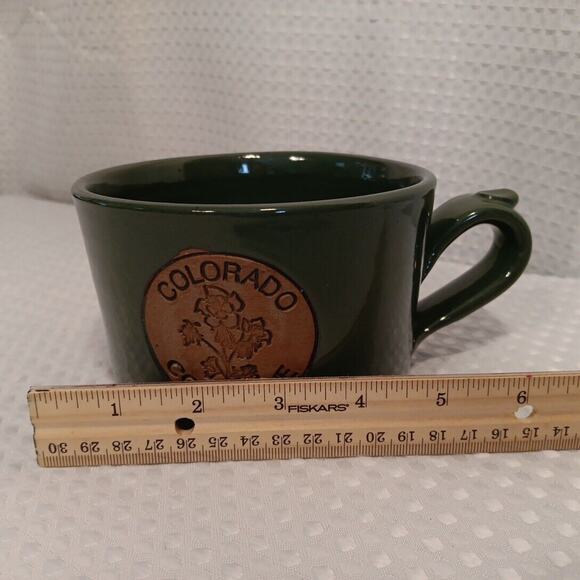 Colorado Columbine Green Clay Pen Pottery Souvenir Coffee Mug Handcrafted 18oz - Picture 10 of 10